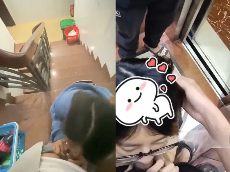 Em đang liếm cò thì thang máy có người vào, vừa hồi hộp vừa nứng